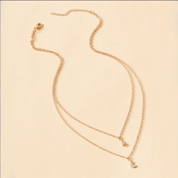 Necklace double layered Crescent Moon and a Gem - Picture 3 of 4